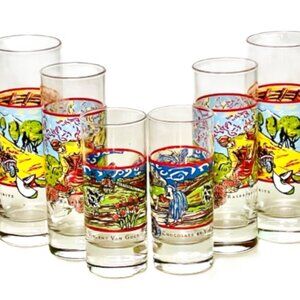Vintage Barware Vincent Van Gogh Spirits Art Glass Set (6) Painted 3 Sizes